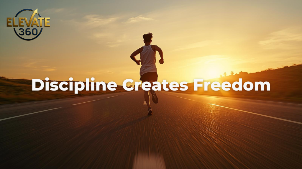 Silhouette of a male runner sprinting on an asphalt road at sunrise, representing discipline and freedom.